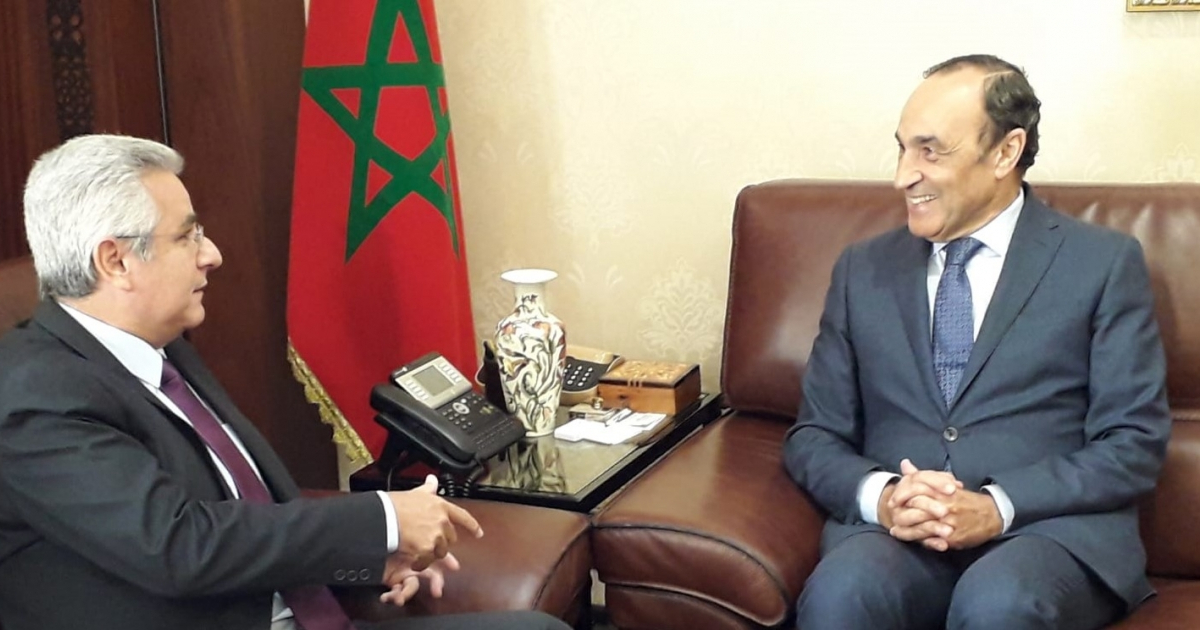 El embajador no residente de Cuba en Marruecos, Elio Rodríguez, junto al presidente de la Cámara de Representantes de Marruecos © Twitter/ Elio Rodríguez