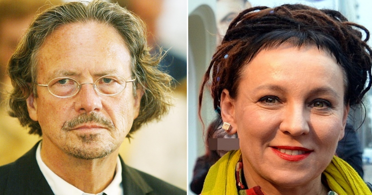 Peter Handke (i) y Olga Tokarczuk (d), Premios Nobel de Literatura 2019 y 2018. © Collage con Twitter / The Nobel Prize