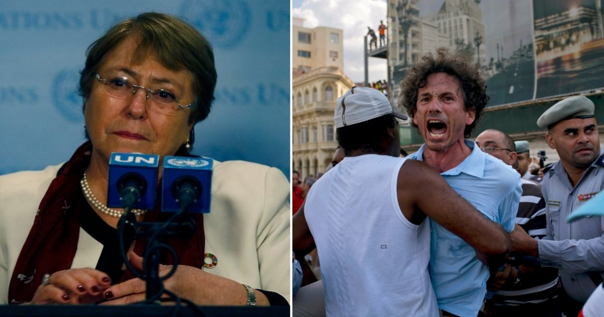 Michelle Bachelet, Alta Comisionada para los Derechos Humanos de la ONU y el activista Boris González, reprimido en Cuba. © Collage con Twitter / UN y Facebook / Observatorio Cubano de Derechos Humanos 