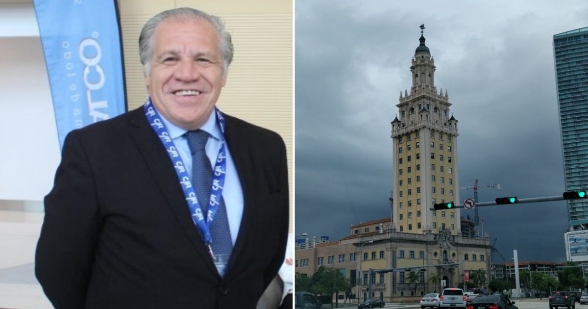 Luis Almagro (i) asistirá a evento del exilio cubano en la Torre la de Libertad de Miami (d). © Collage con Twitter / Cancillería de Costa Rica y CiberCuba / Alberto Arego