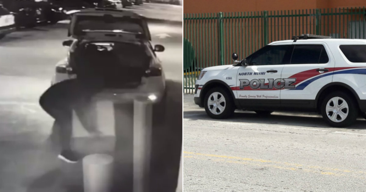 El omento exacto del robo de la caja fuerte fue grabado por una cámara de seguridad © Twitter / Miami PD - CiberCuba