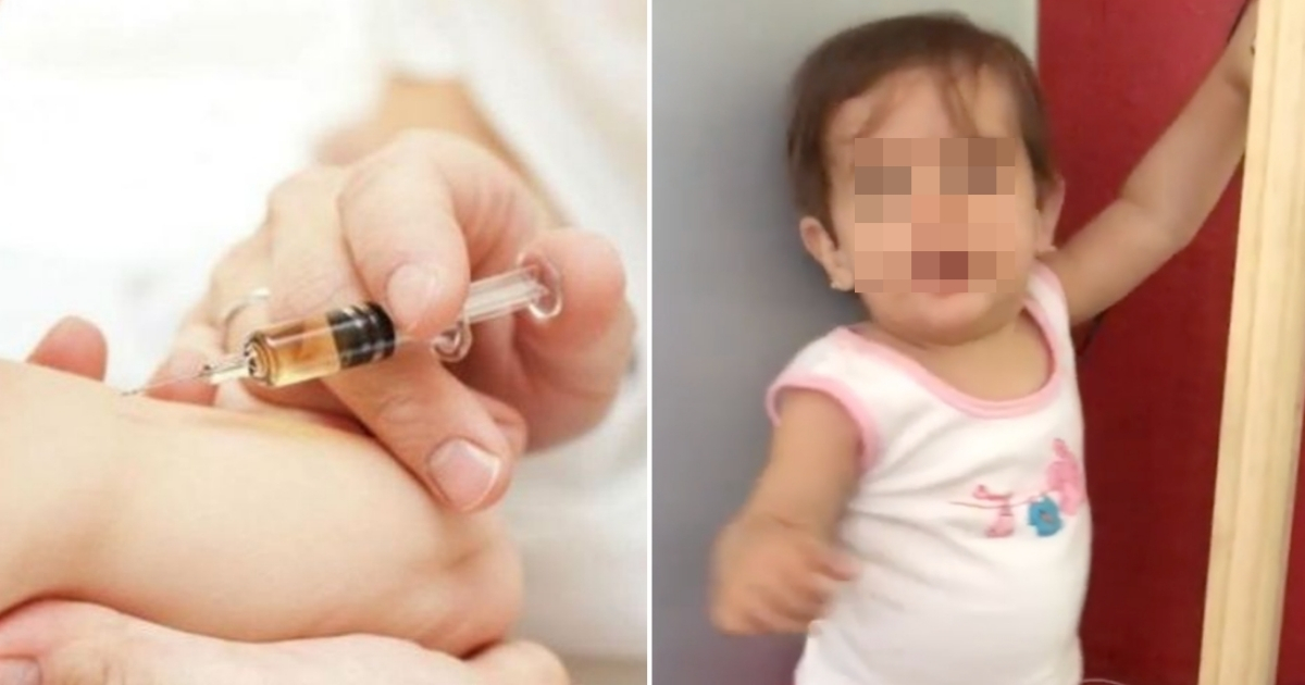 Momento de una vacunación (i) y la pequeña Paloma (d). © Collage con Escambray e Instagram / Yaíma Caballero