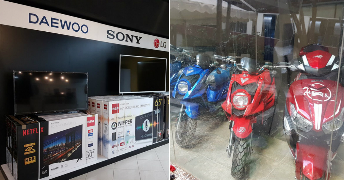 Televisores y motocicletas que se venderán en la nueva tiendas © Facebook/Boris Fuentes