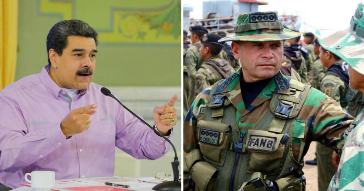 Nicolás Maduro (i) y uno de los funcionarios sancionados, el almirante Remigio Ceballos Ichaso. © Collage con Twitter de Nicolás Maduro y Remigio Ceballos Ichaso 