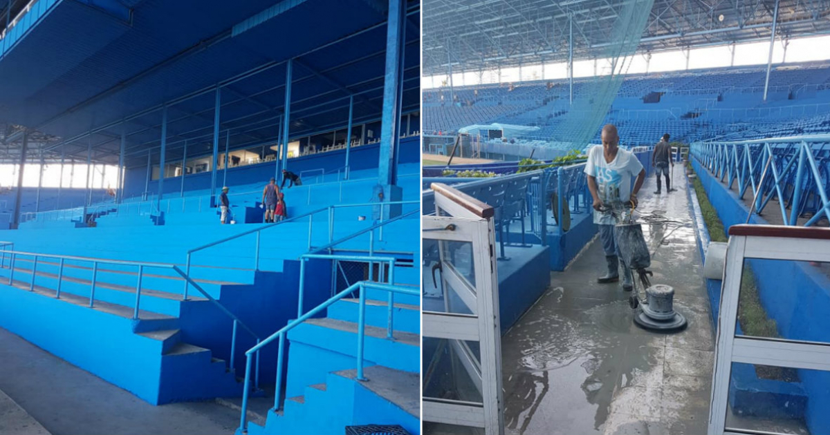 Imágenes de la reparación en áreas del Estadio © Facebook/Carlos Hernández Luján