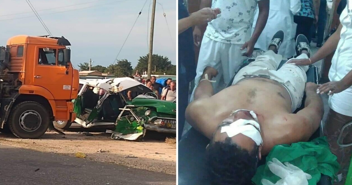 Accidente de tránsito en Cárdenas y cubano herido. © Collage con Facebook de Adriel Echenique y Alexei Abel McIntosh Leon