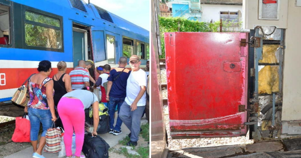 Pasajeros del tren Sancti Spíritus-Habana. © Collage con fotos de Escambray / Vicente Brito