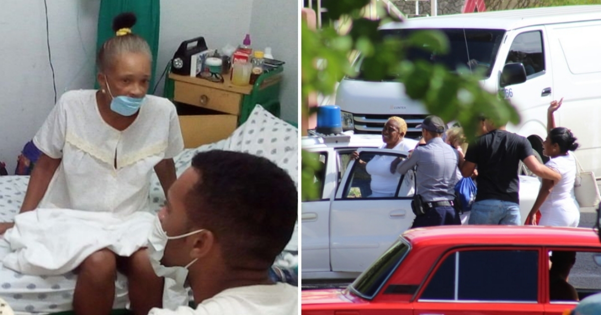 Xiomara Cruz cuando estaba en el hospital (imagen de archivo) y operativo policial en Lawton. © Collage con Facebook de Ángel Moya