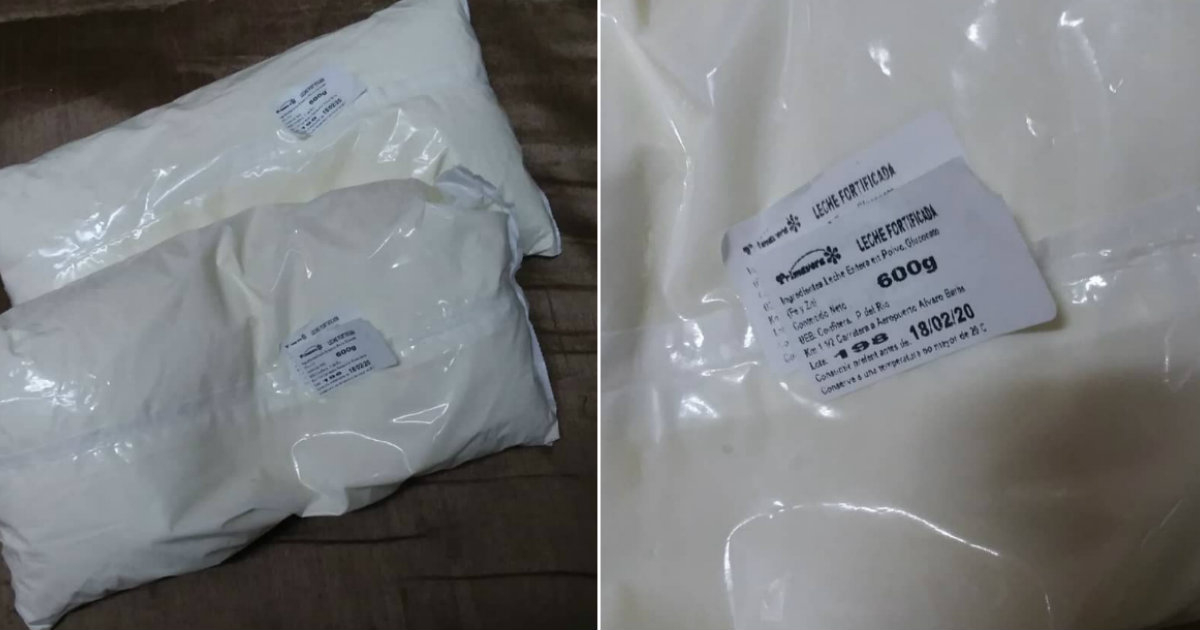 Las bolsas de leche en polvo tienen dos etiquetas © CiberCuba / Cortesía del denunciante