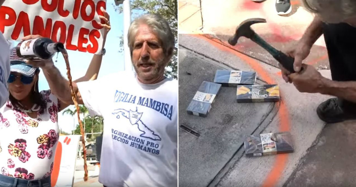 Integrantes de Vigilia Mambisa rompen turrones españoles en Miami © Captura de vídeo / América Tevé