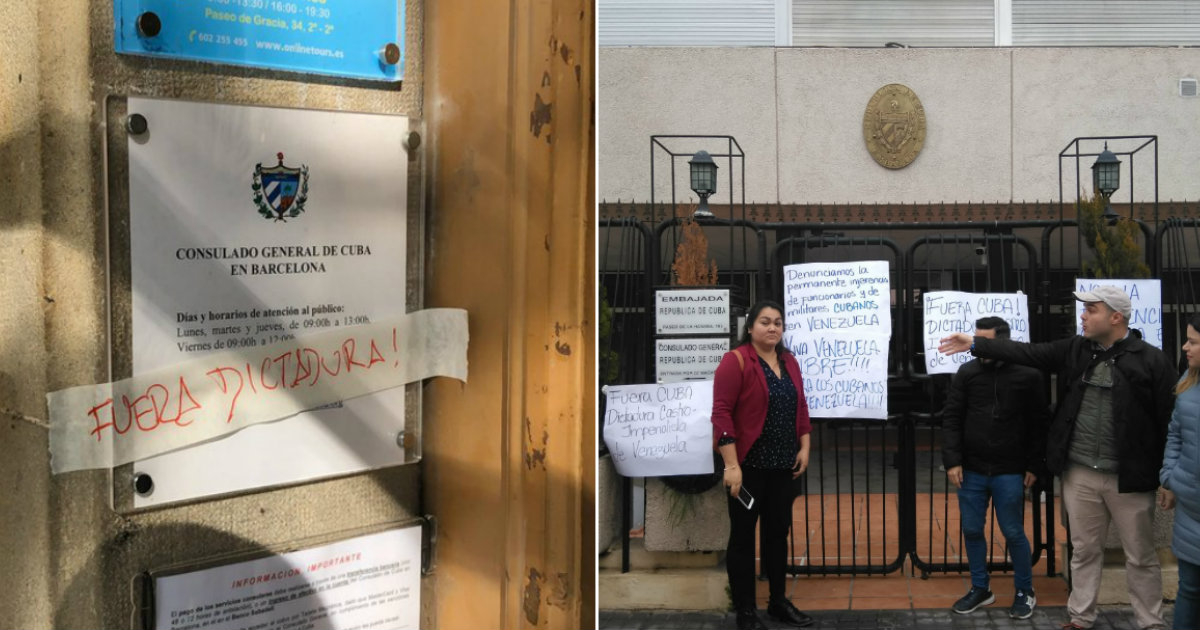 Carteles colocados en las sedes diplomáticas cubanas © Twitter / Primero Justicia