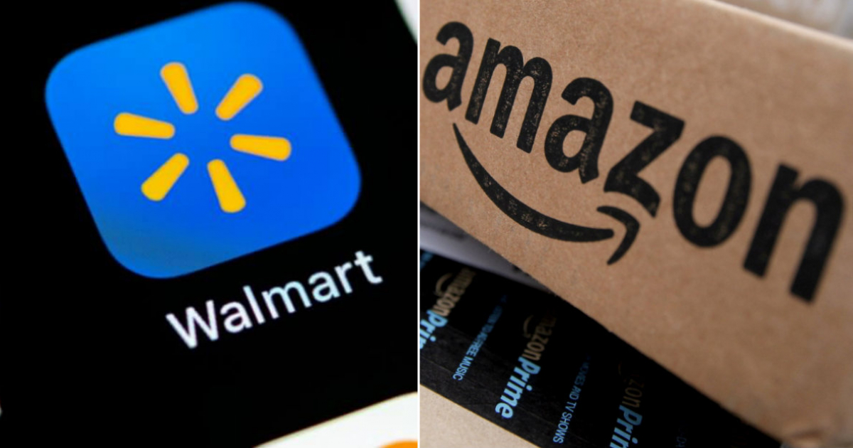 Logo de Walmart (i) y Logo de Amazon (d) © Collage Pixabay- Amazon.com