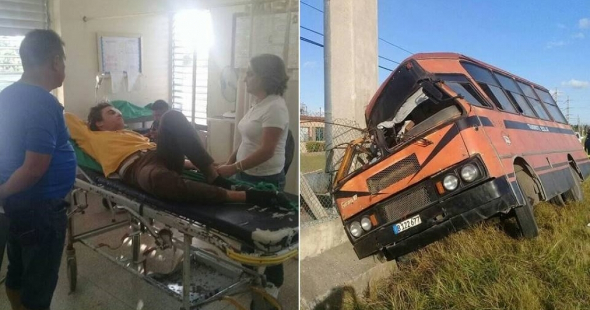 Estudiante herido y ómnibus accidentado © José Miguel Pérez Dib/ Facebook