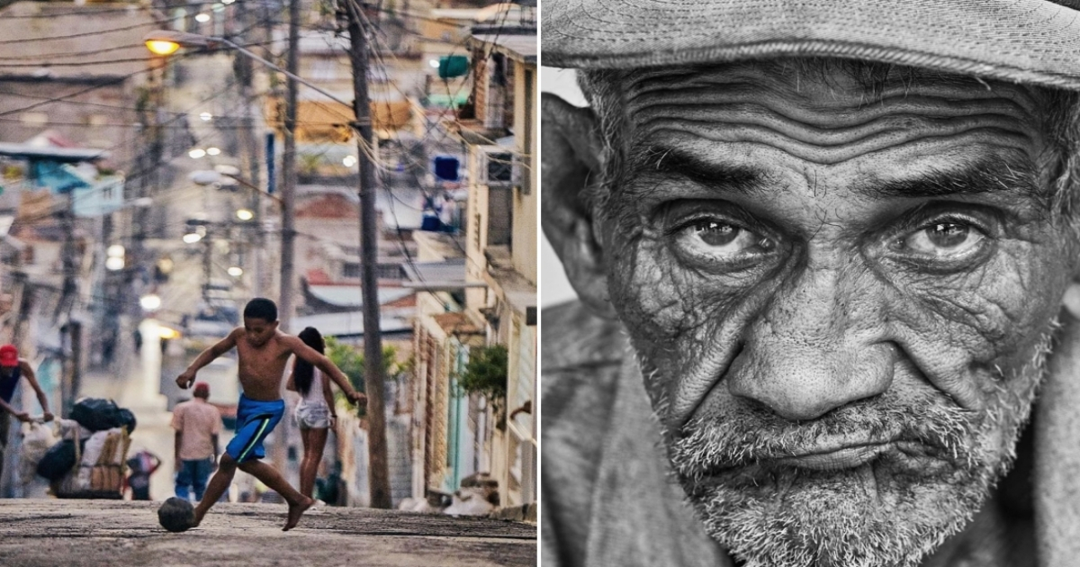Un niño y un anciano cubanos captados por Jean René. © Collage con Instagram de JR