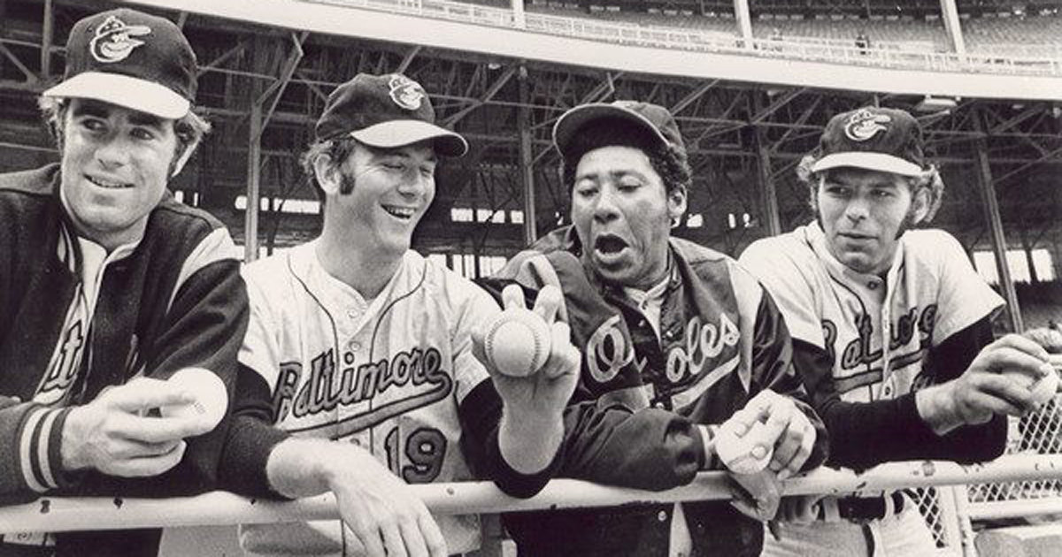 De izquierda a derecha, Palmer, McNally, Cuéllar y Dobson, una de las mejores rotaciones de la historia. © Baseball History Nut/Twitter.