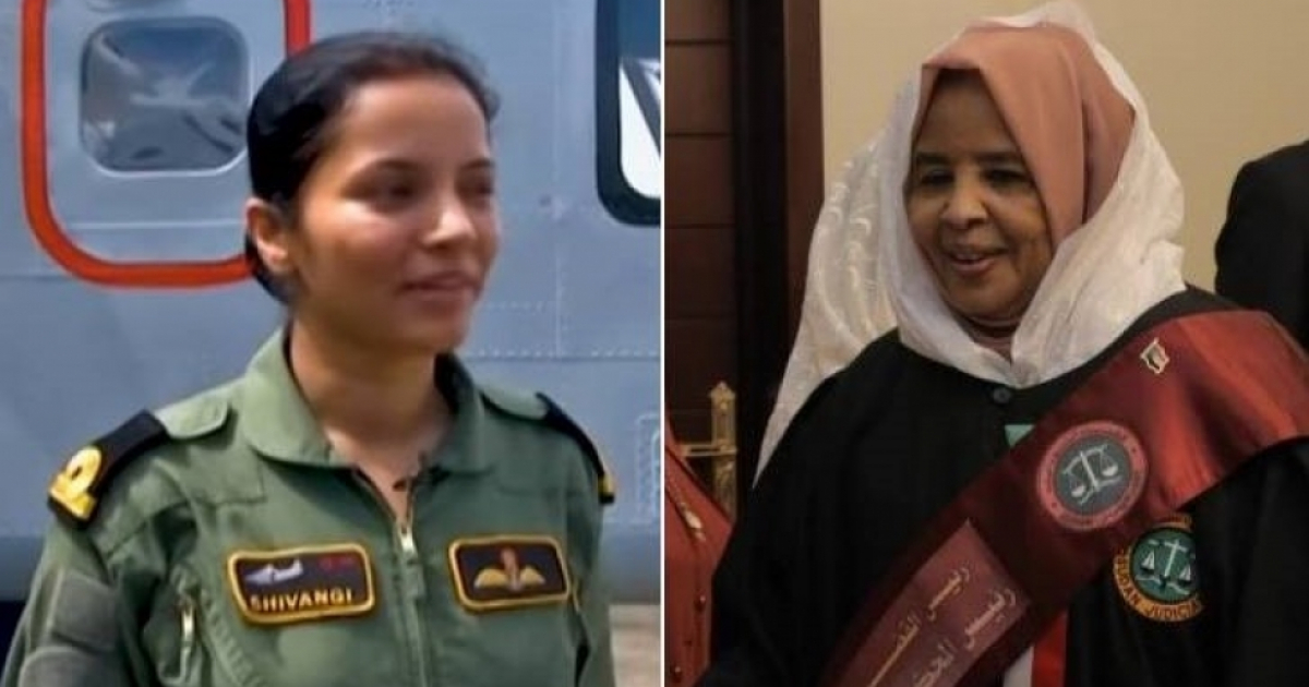 La piloto india Shivangi y la jueza sudanesa Nemat Abdullah Khair © Captura de video de youtube y Elif AKGÜN/ Twitter
