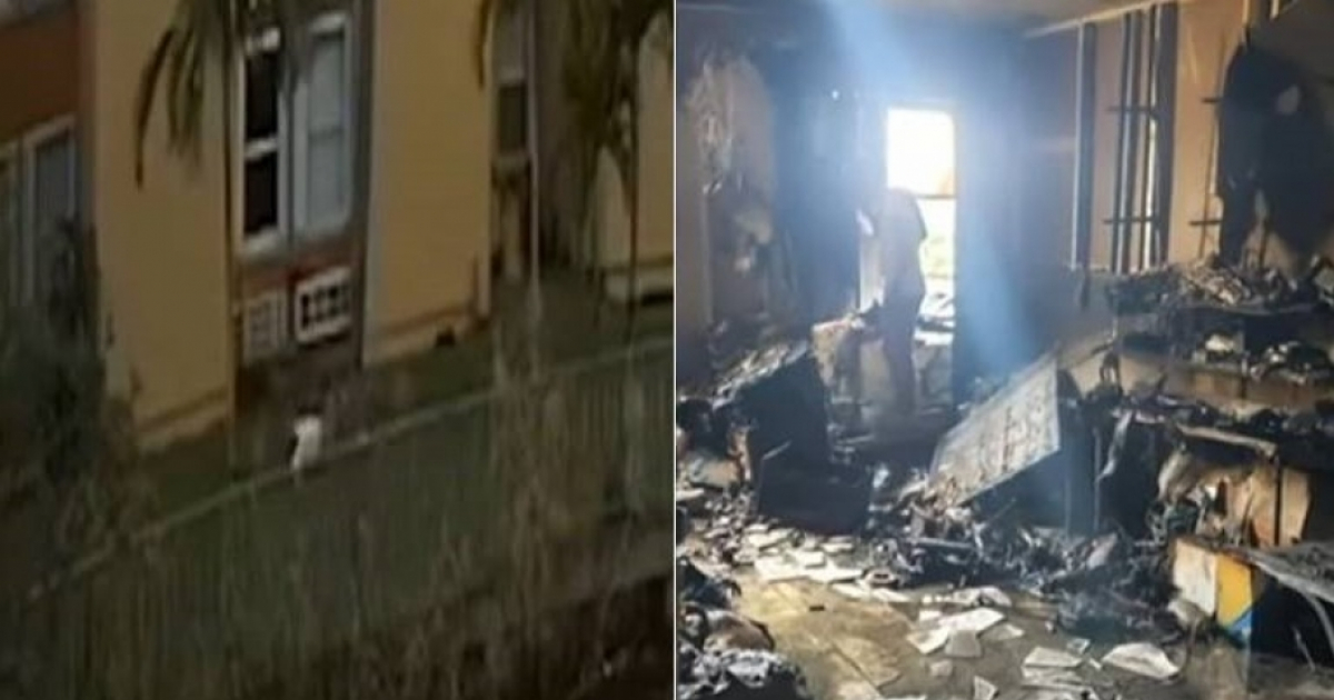 Momento en que el hombre cae al suelo y apartamento incendiado © Captura de video de youtube