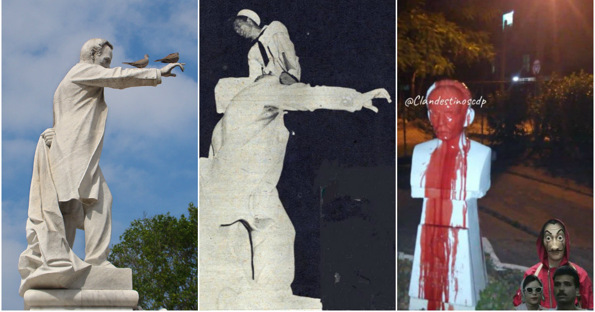 Estatua de José Martí en el Parque Central y busto © Collage
