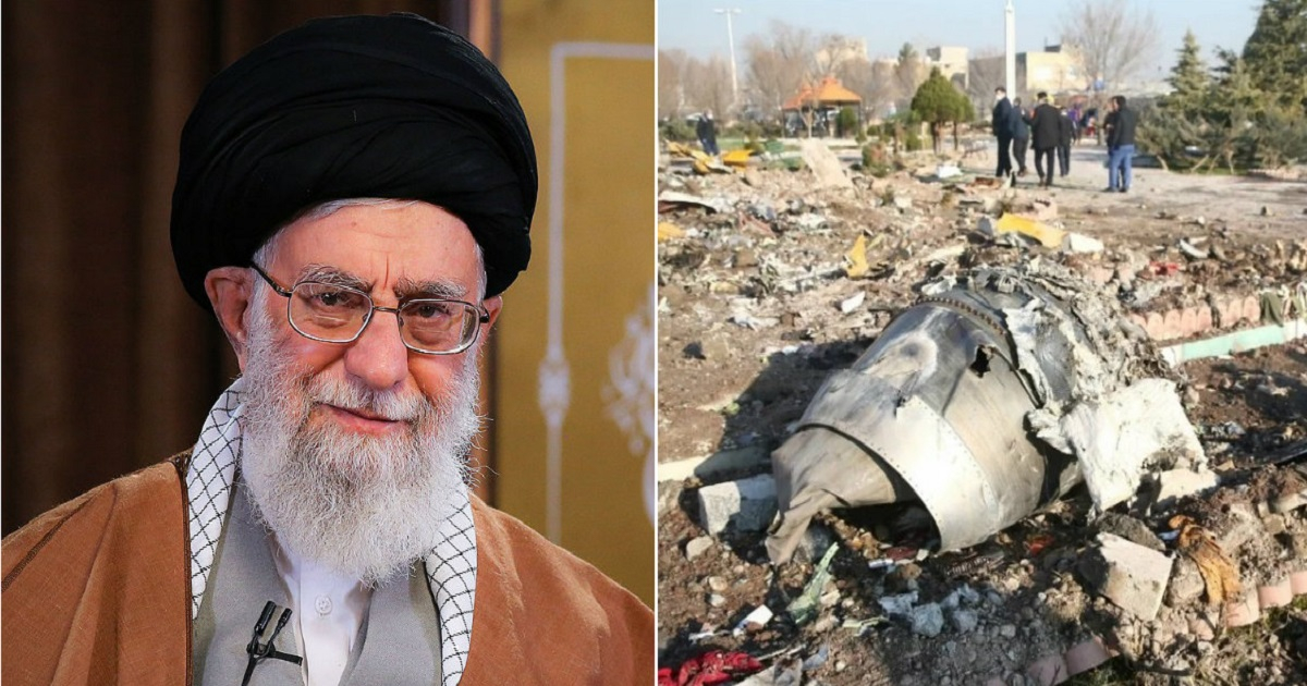 Ali Jamenei y los restos del avión ucraniano derribado cerca de Teherán © Collage Wikipedia/Nazanin Tabatabaee / WANA vía Reuters