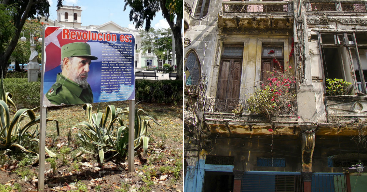 Propaganda comunista y balcones peligrosos en La Habana © Twitter - J. Cemí / CiberCuba