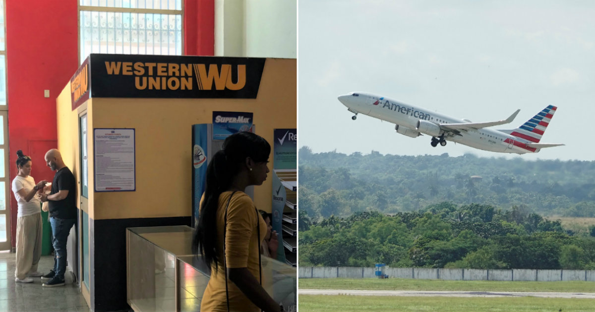 Oficina de Western Union y avión de American Airlines en Cuba © Collage CiberCuba / Reuters