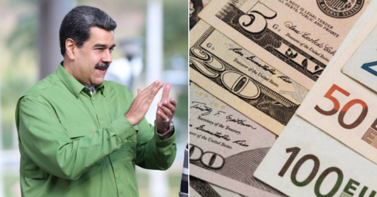 Nicolás Maduro (i) y Dólares y euros (d) © Collage Twitter/Nicolás Maduro- Pixabay