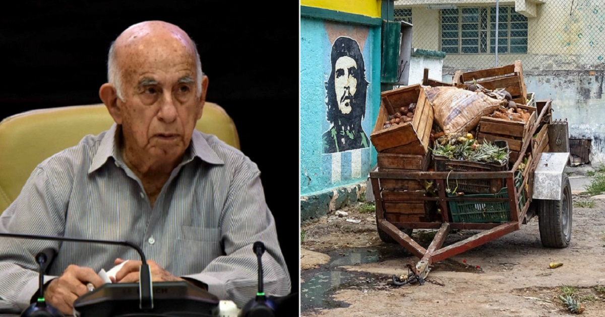 Machado Ventura y una carretilla con productos en mal estado en La Habana.. © Collage ACN/Cibercuba