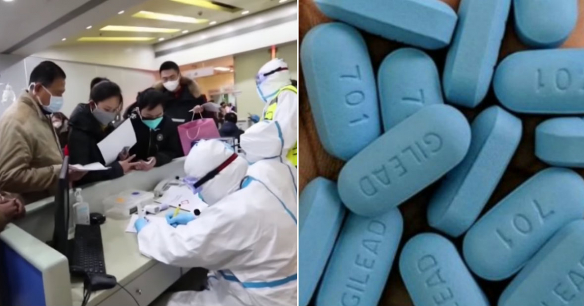 Pacientes en un hospital chino (i) y Píldoras de Gilead (d) © Collage YouTube/screnshot- Pixabay