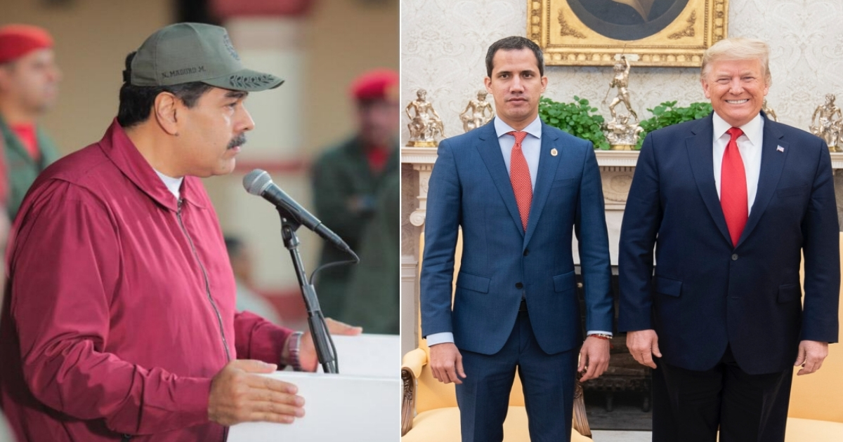 Nicolás Maduro (i) y Juan Guaidó junto a Donald Trump (d). © Collage con Twitter y Flickr / The White House