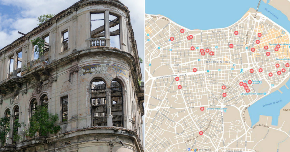 Edificio en ruinas en la calle Ayestarán / Mapa en Google © CiberCuba / Google My Maps