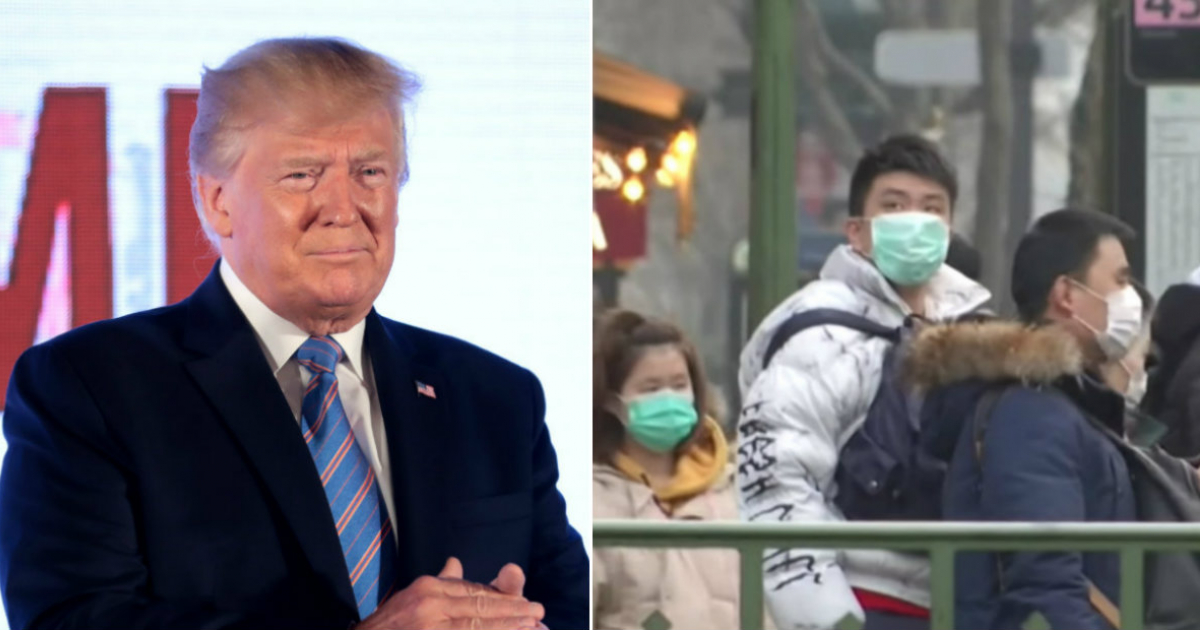 Donald Trump (i) y Chinos se protegen con mascarillas en la calle (d) © Collage Flickr/Gage Skidmore- YouTube/screenshot