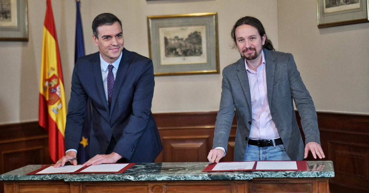 De izquierda a derecha: Pedro Sánchez (presidente español) y Pablo Iglesias (vicepresidente segundo) © Facebook/Pablo Iglesias
