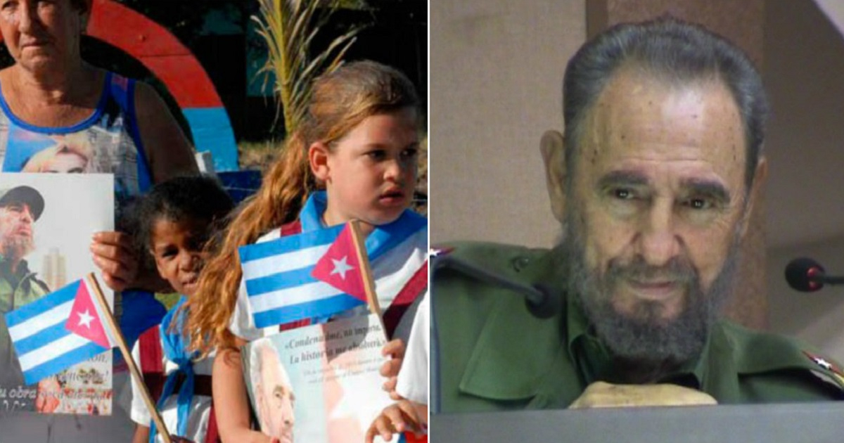 Pioneros cubanos y Fidel Castro en un fotograma del film "La verdad de frente al mundo". © Collage Vanguardia/Wikimedia Commons