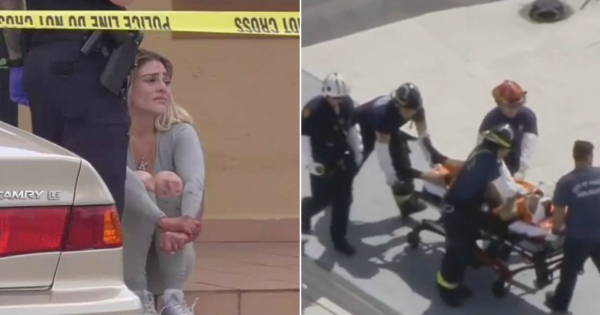 La atacante llora mientras los servicios sanitarios se llevan al hombre baleado © America Tevé / Captura de vídeo