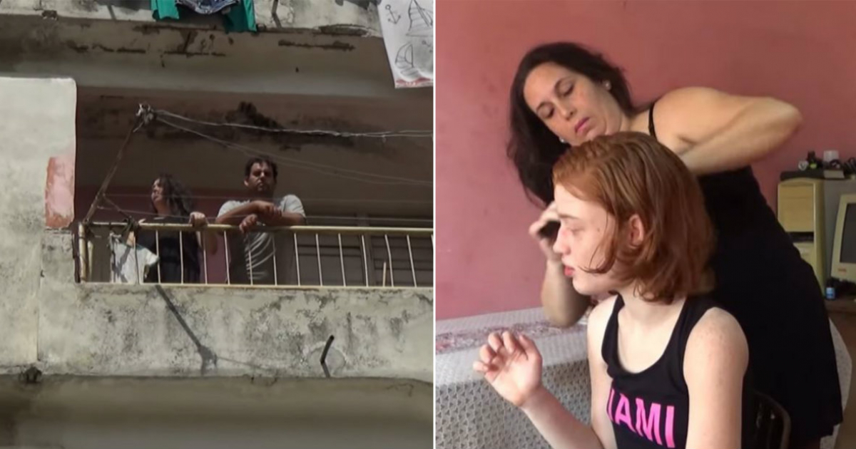 Exteriores de la vivienda que ocupan (i) y La joven autista y su madre (d) © Collage YouTube/screenshot