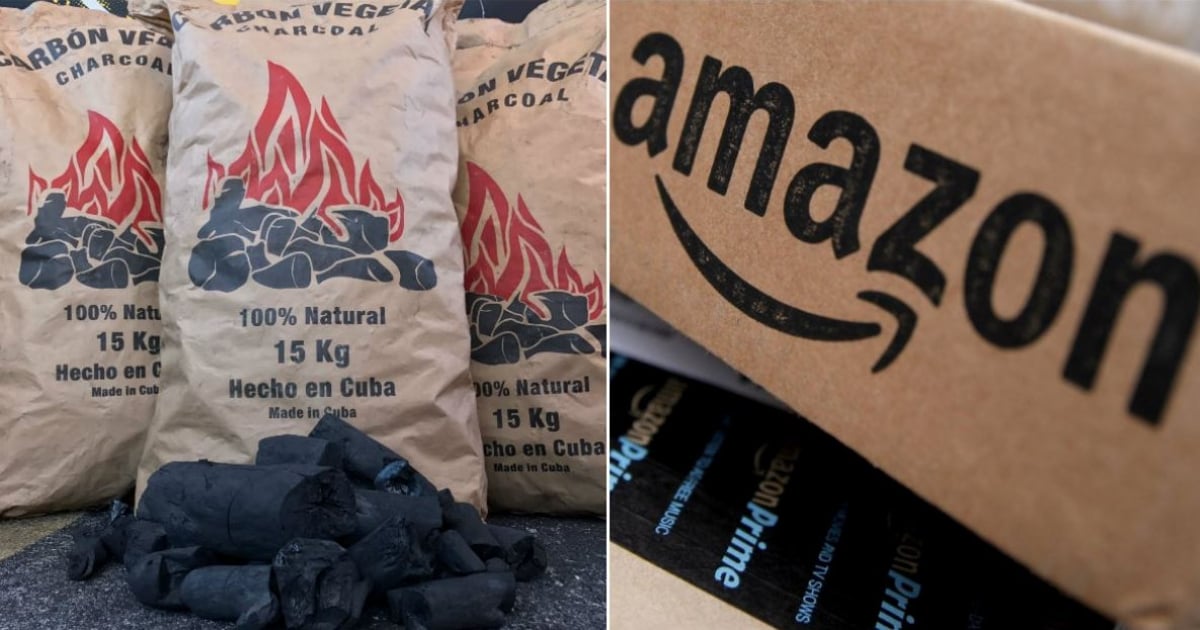 Carbón vegetal cubano y caja de Amazon © Cubadebate / Amazon.com