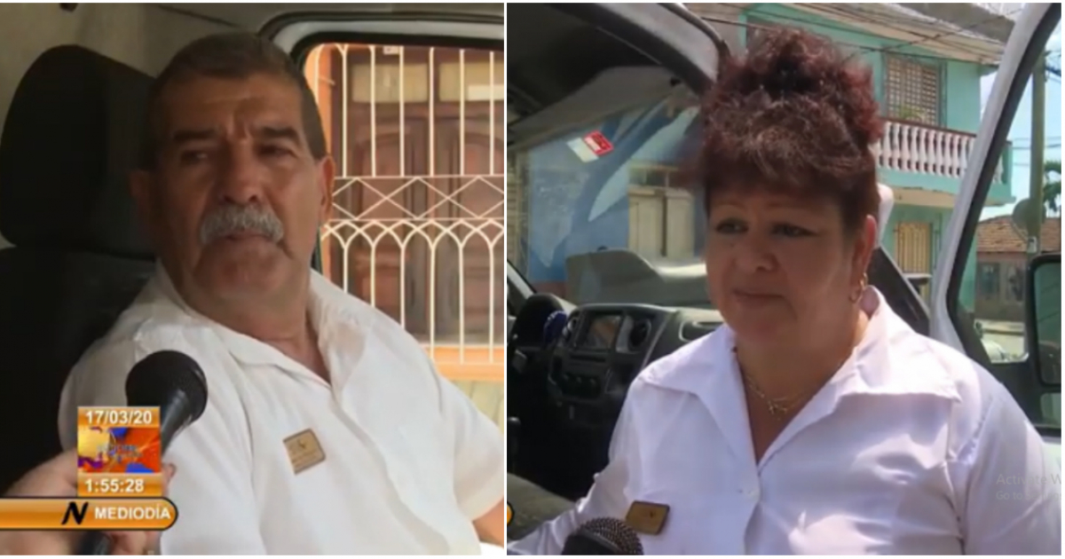 Paramédicos que trasladaron a los tres turistas con coronavirus a La Habana © TVC / Captura de video