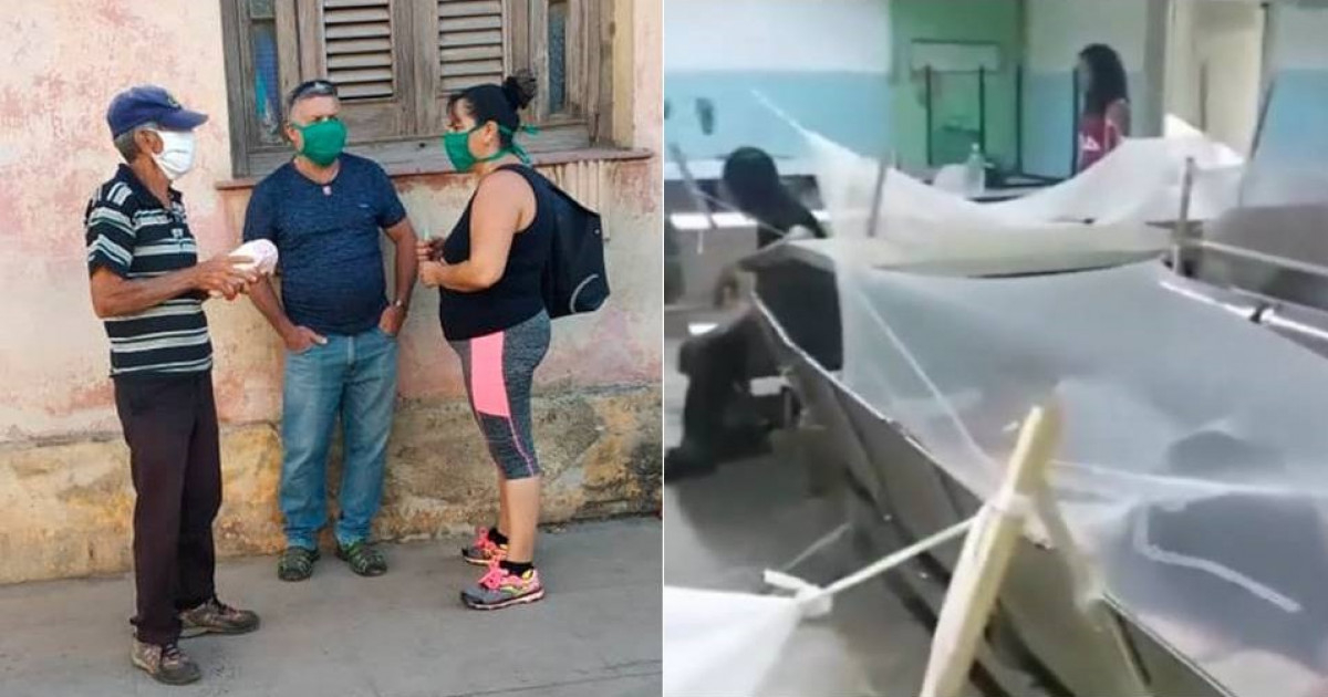 Cubanos en la calle y hospital cubano con pacientes con dengue © CiberCuba y Manuel Rubio/ Facebook