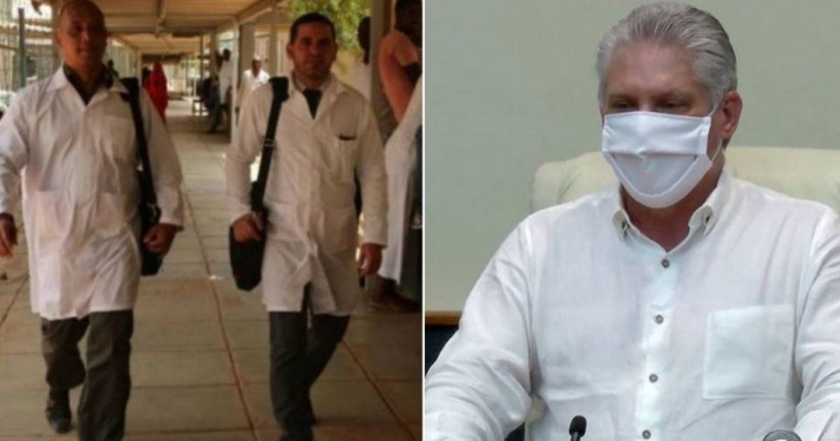 Médicos cubanos secuestrados y Miguel Díaz-Canel © Switch TV Kenia/ Twitter y Captura de video de YouTube