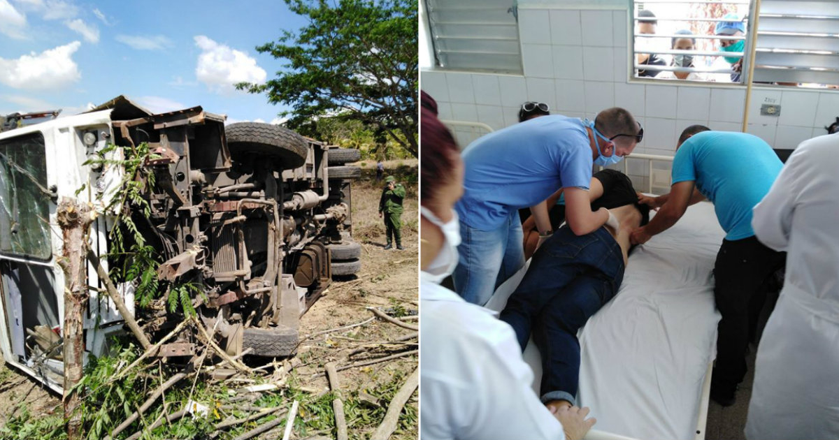 El ómnibus Diana tras el accidente que se produjo en Manicaragua © Facebook / Radio Arimao 