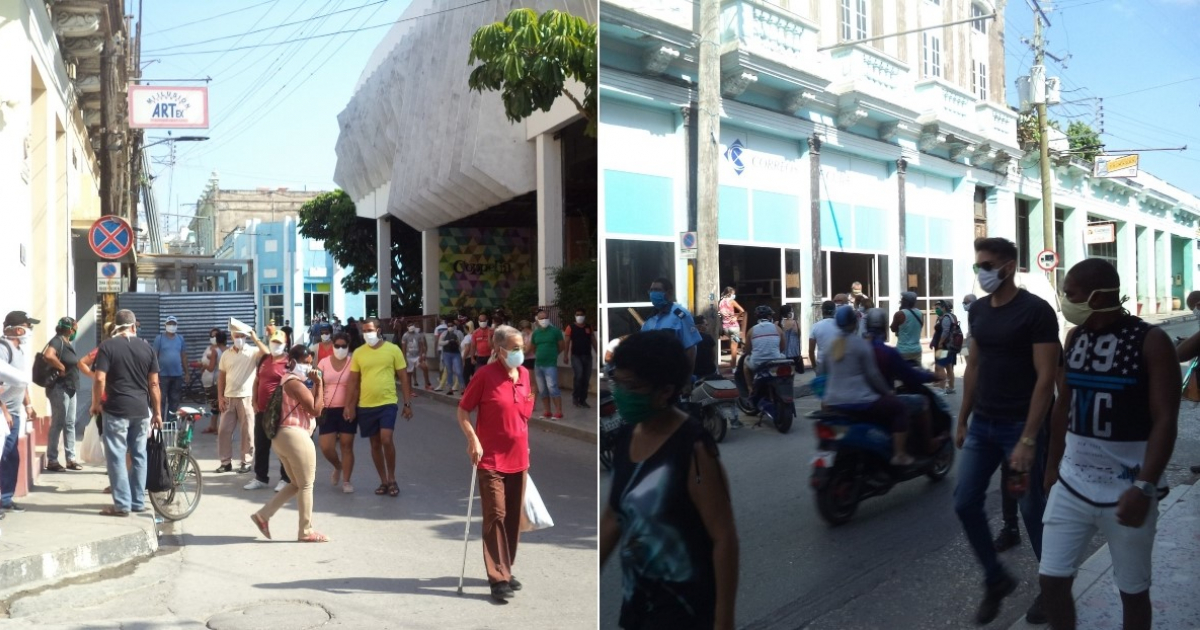Gran cantidad de personas caminan por la calle en Villa Clara © Collage Facebook UPEC/Villa Clara