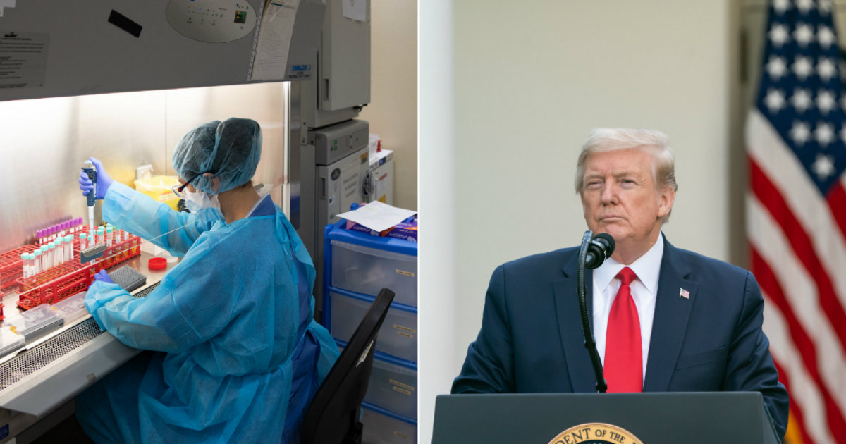 Trabajadora de un laboratorio y Donald Trump © Flickr / Hospital CLÍNIC / The White House
