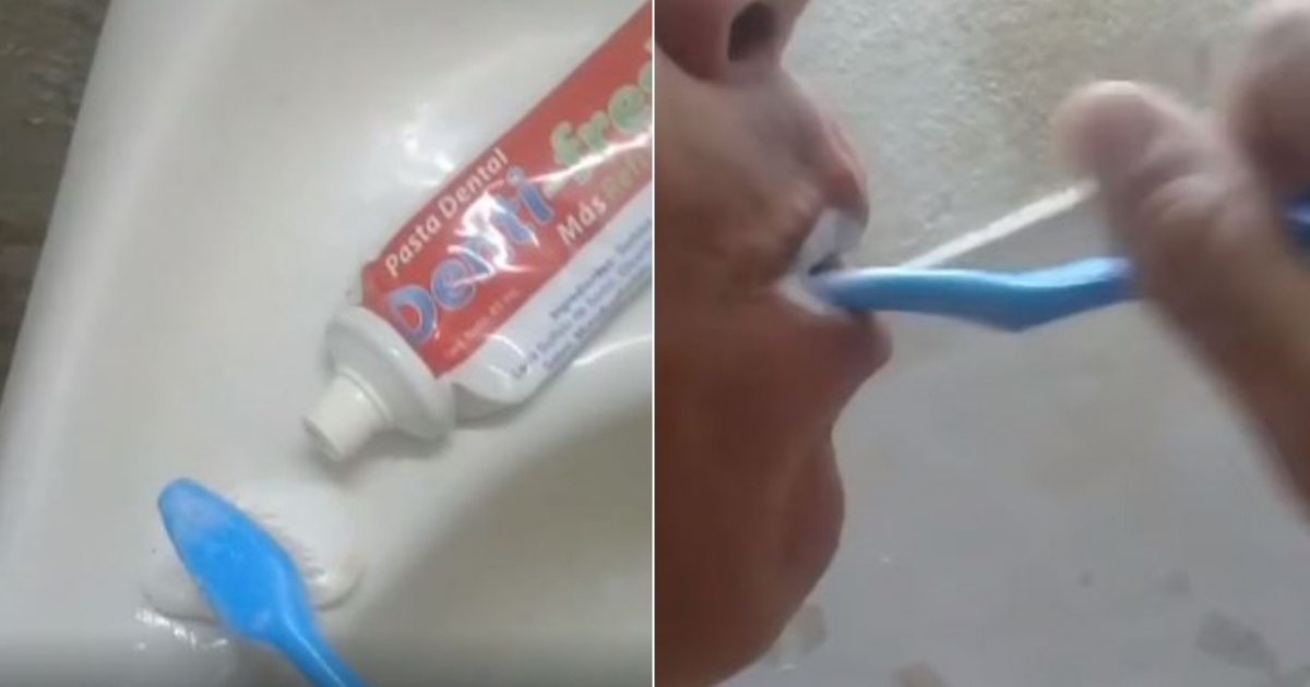 Cubano pone jabón en su cepillo de dientes © Facebook / Eliécer Ávila Cicilia