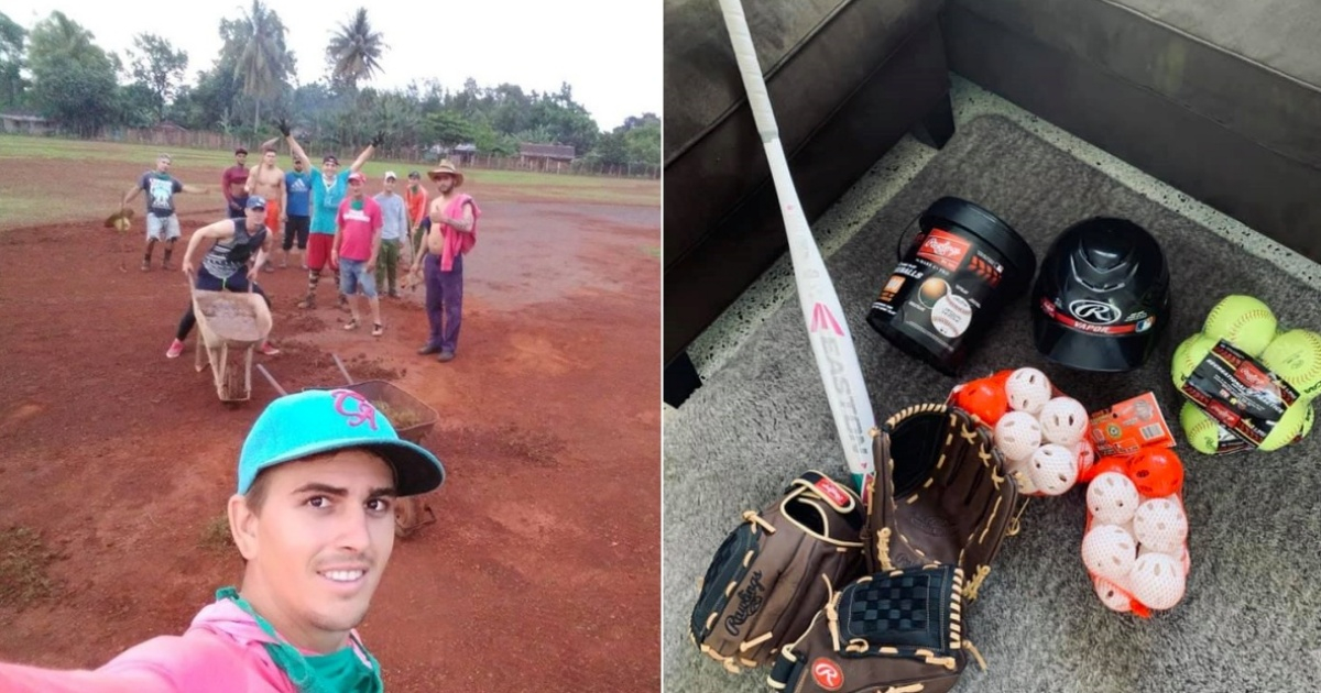 Jóvenes en la reparación del estadio de pelota y las donaciones © Facebook / Sanguily tierra querida