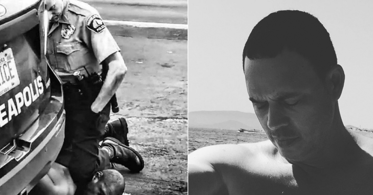 George Floyd inmovilizado por un policía (i) y Alexis Valdés (d) © Collage Instagram/Alexis Valdés