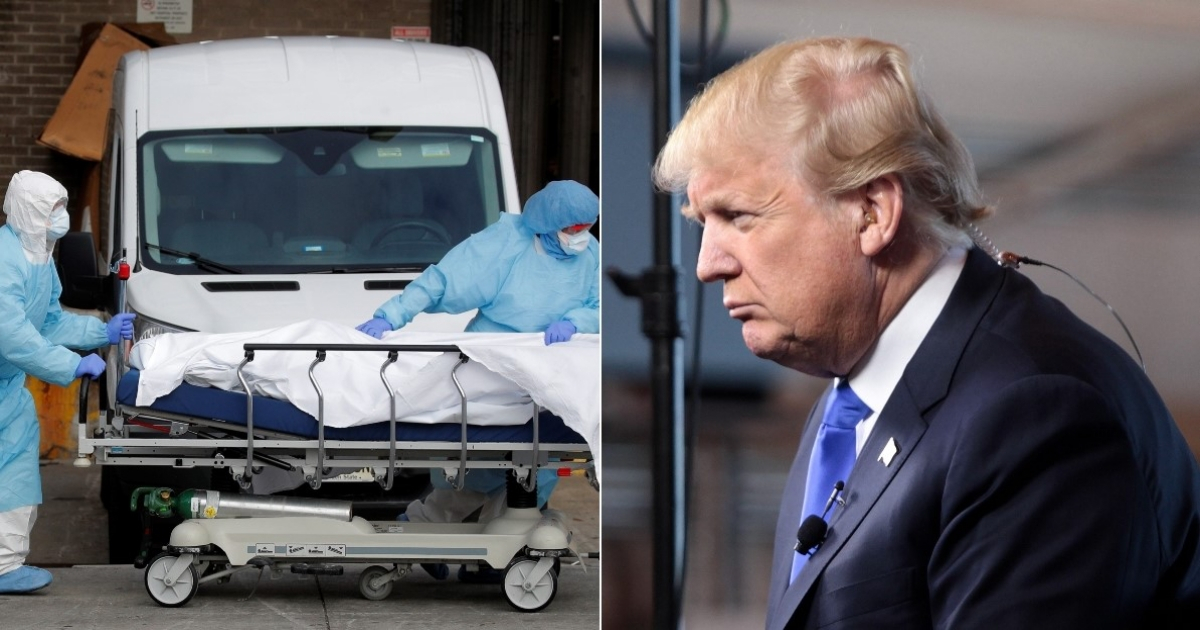 Cadáver en hospital de Nueva York (i) y Donald Trump. © Collage con Reuters y Flickr Gage - Skidmore