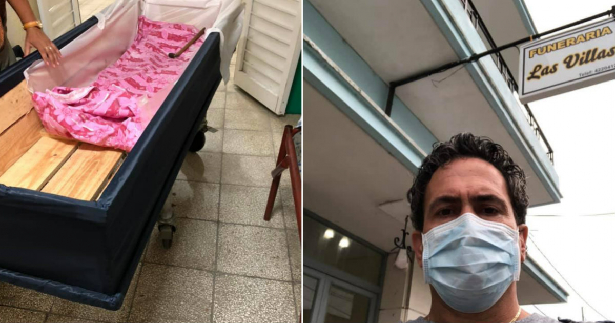 Familiares de un fallecido en Villa Clara tuvieron que buscar una sábana para ponerla en el ataúd © Facebook / Yunior Morales Pérez