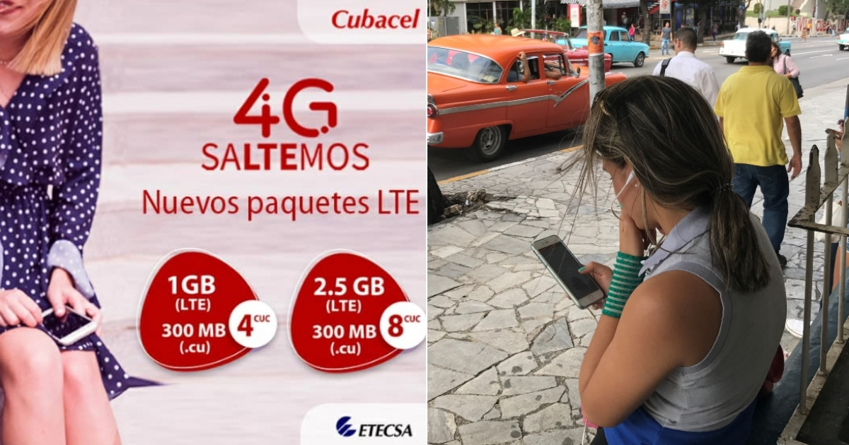 Nuevos paquetes 4G de ETECSA y cubana conectada en La Habana. © Collage con ETECSA y CiberCuba