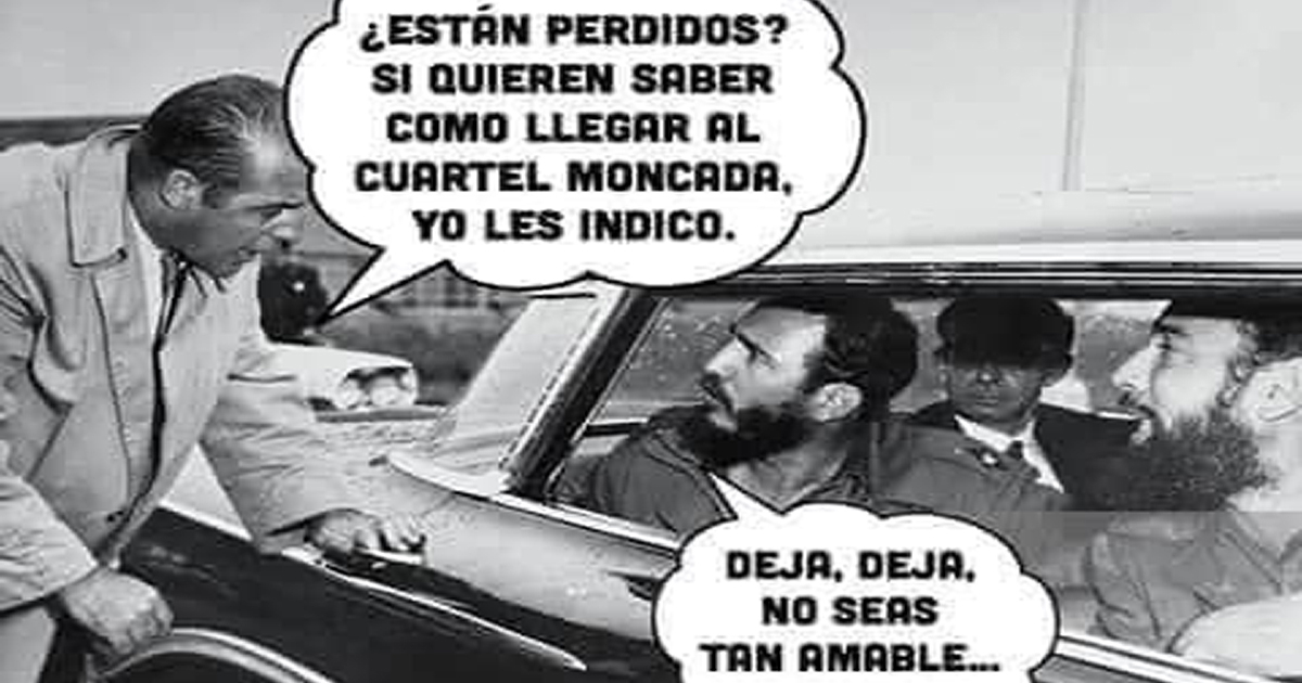 Meme sobre el "incidente" que impidió a Fidel Castro llegar al Moncada el 26 de julio de 1953 © Facebook / Eliecer Jiménez Almeida