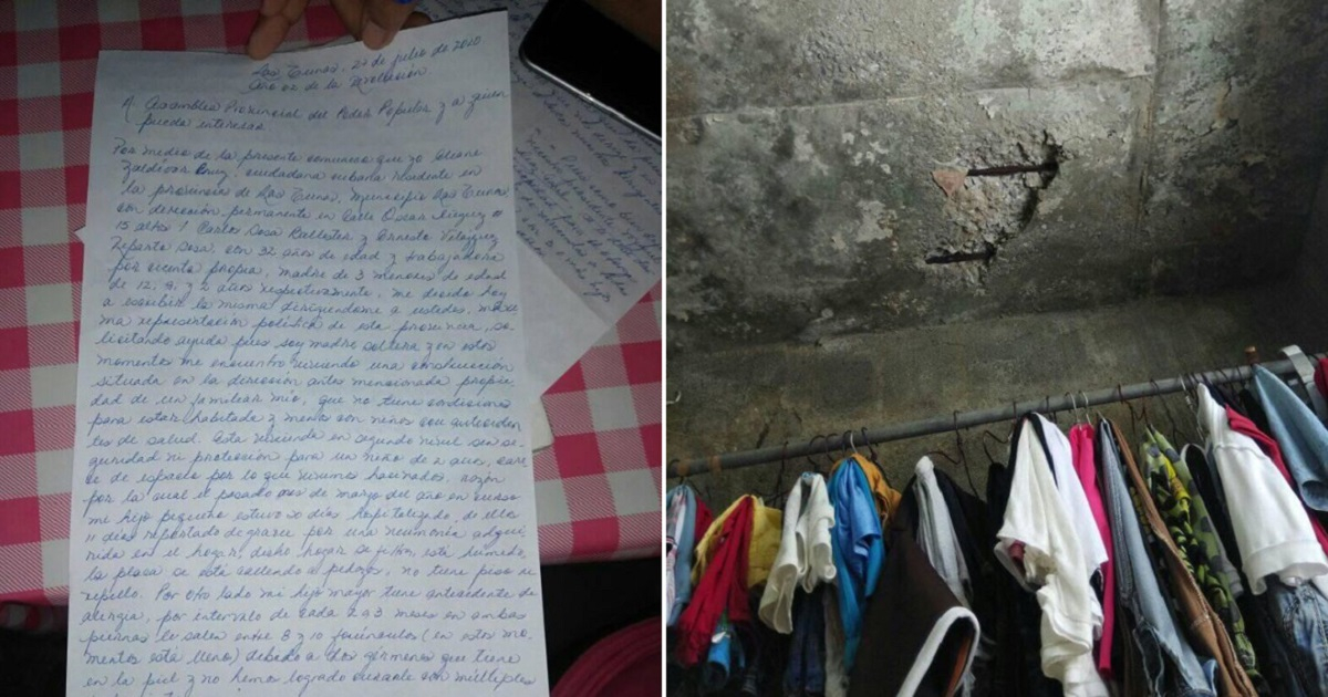 Carta enviada a las autoridades de Las Tunas y techo de la vivienda de Eliane Zaldívar © Facebook / Eliane Zaldívar